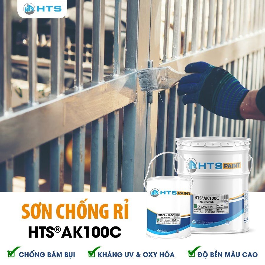 Sơn phủ Alkyd chống rỉ HTS AK100C Lon 5kg - Độ bền cao, Chống rỉ tốt, Kháng tia UV và Oxi hóa tốt