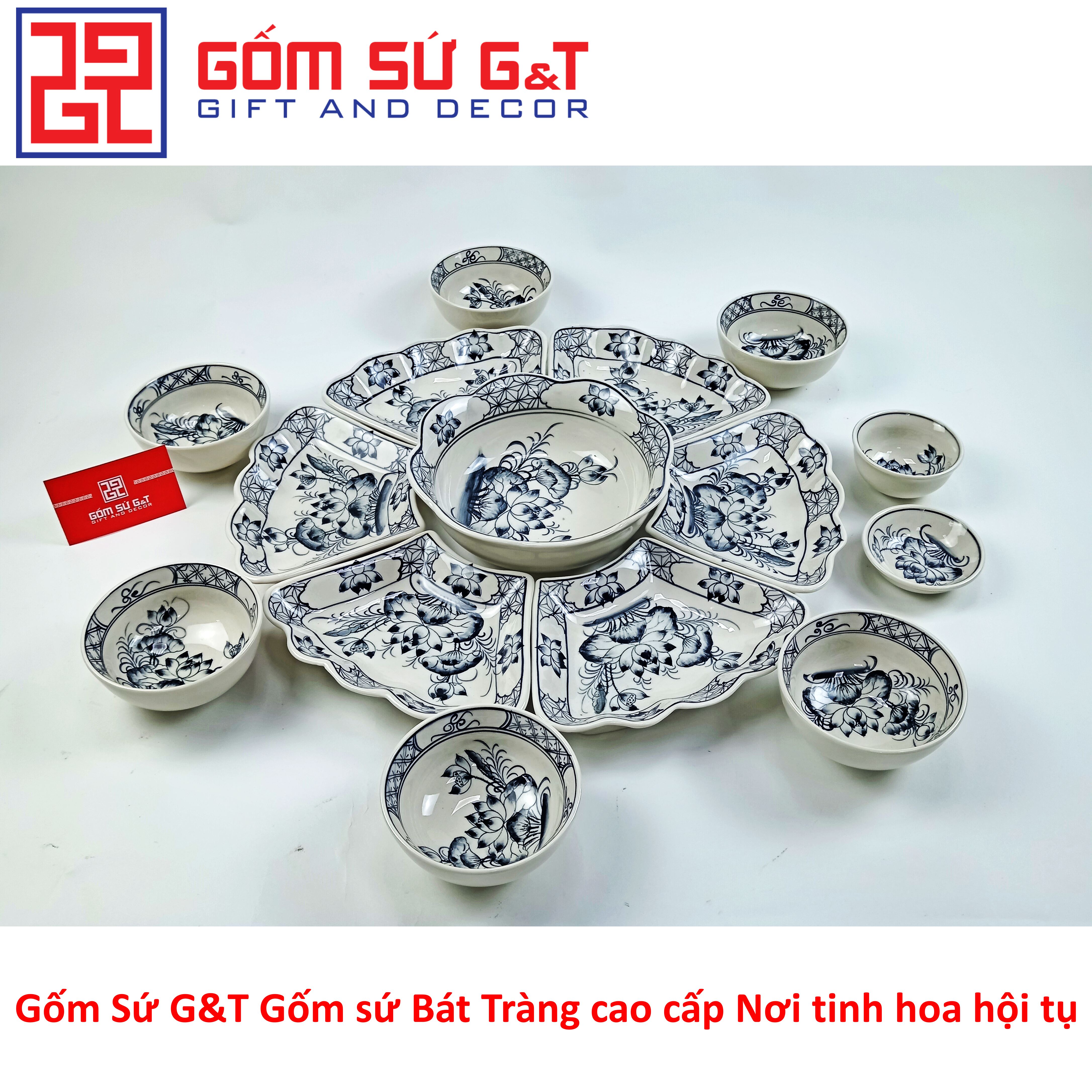 Bộ đồ ăn mặt trời vẽ sen tràm Gốm Sứ G&T