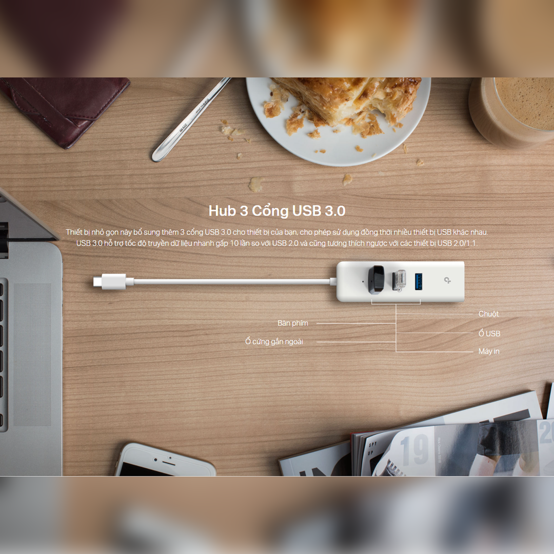 Bộ USB Ethernet TP-Link UE330C, HUB USB Type-C 3 Cổng USB-A 3.0 &amp; Mạng Gigabit Ethernet - Hàng Chính hãng