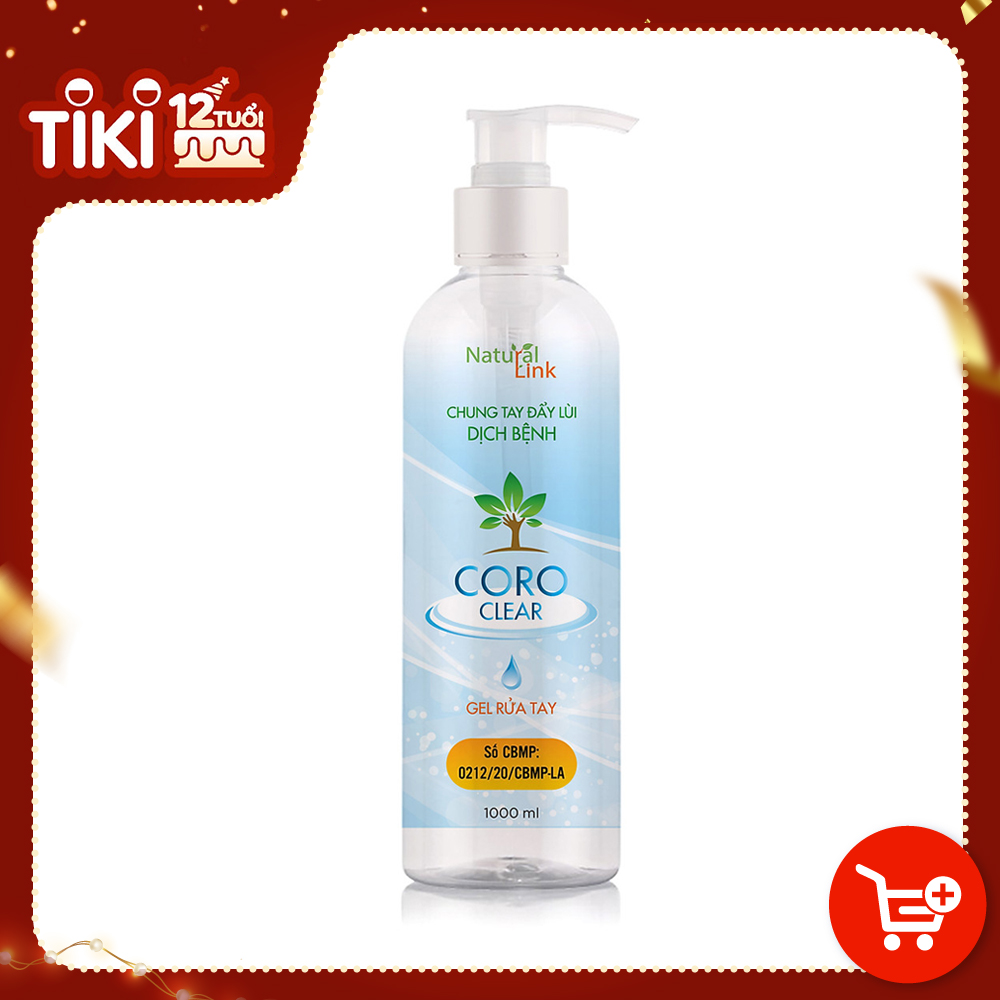 Gel rửa tay khô cao cấp CORO CLEAR - Chai 1000 ml - Đạt tiêu chuẩn GMP-WHO