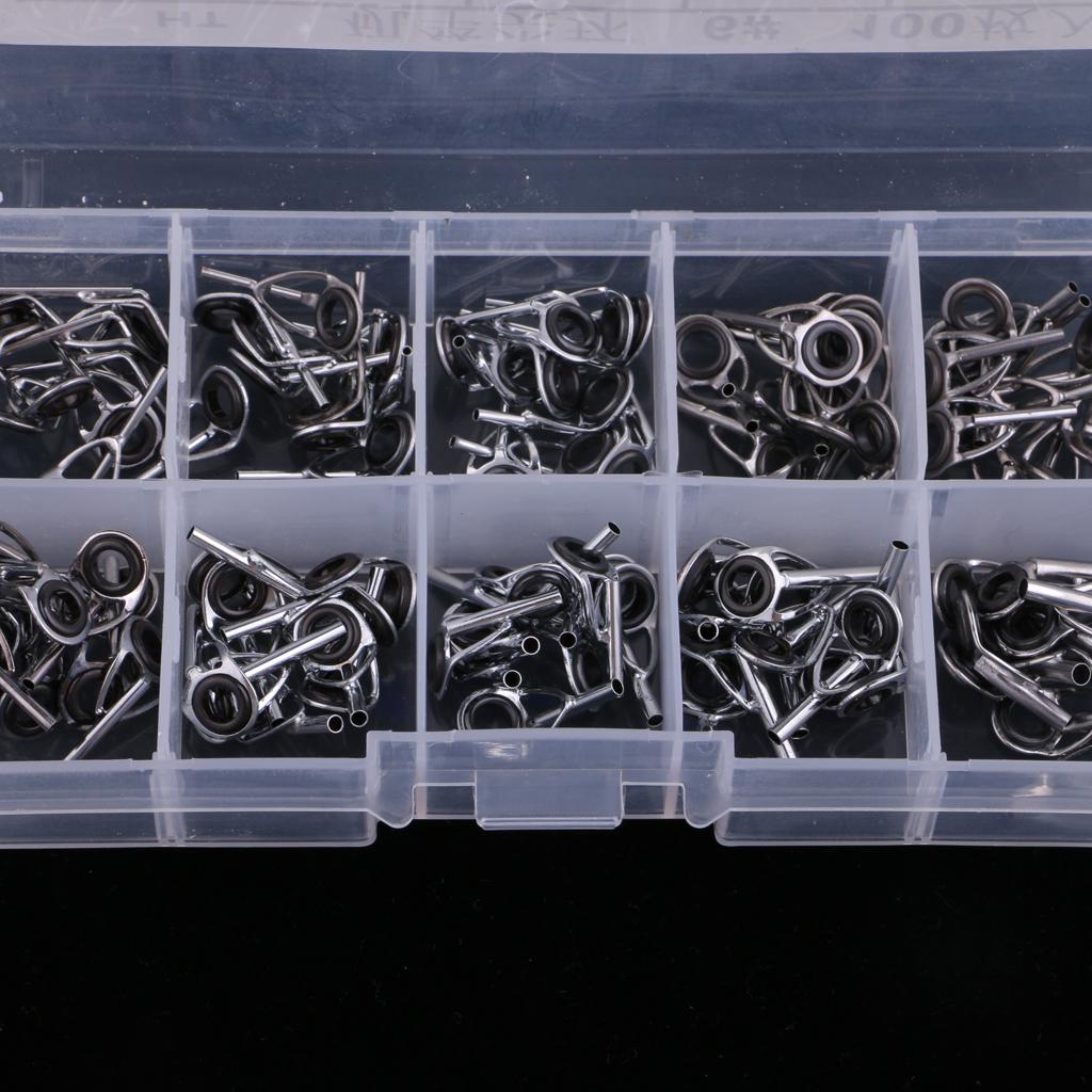 100Pcs Stainless Steel Fishing Rod Guides Ring Rod Repair Kit DIY Tips Ring