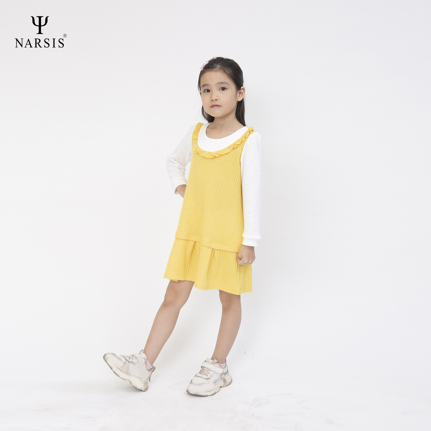 Váy đầm len bé gái Narsis KB0014 màu vàng phối trắng