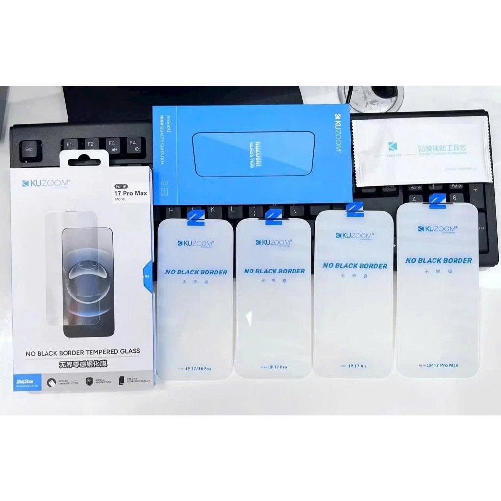 Kính cường lực KUZOOM không viền đen siêu trong suốt bảo vệ màng loa dành cho iphone 14 Plus / 15 Plus / 16 Plus / 14 Promax / 15 Promax / 17 PRomax - Hàng Chính HÃng