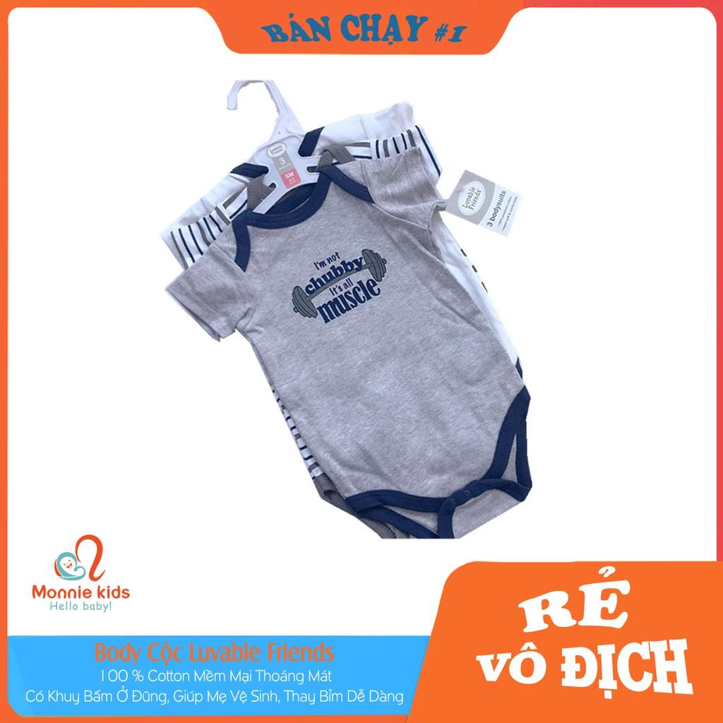 Bộ Body Cộc Cho Bé Chất Cotton Thoáng Mát LUVABLE FRIENDS Size 3-6-9-12M