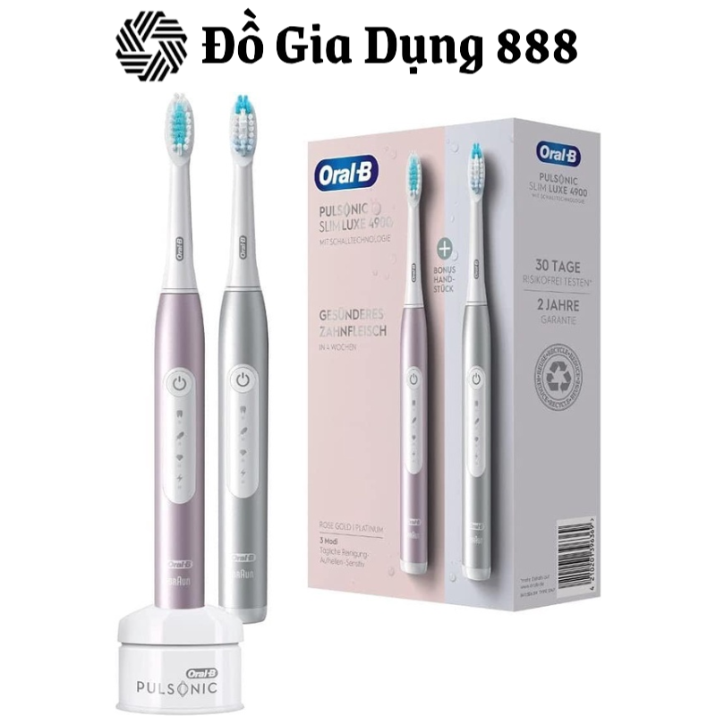 Set 2 Bàn Chải Điện Oral-B Pulsonic Slim Luxe 4900, Làm Sạch Nhanh, Ngăn Ngừa Mảng Bám Hiệu Quả, Nhập Đức, BH 12 Tháng