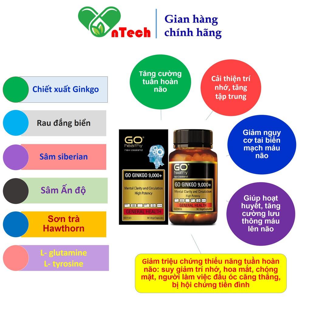 Bổ não Go Healthy Ginkgo 9000+ hoạt huyết dưỡng não tăng cường tuần hoàn não cải thiện trí nhớ tăng khả năng tập trung