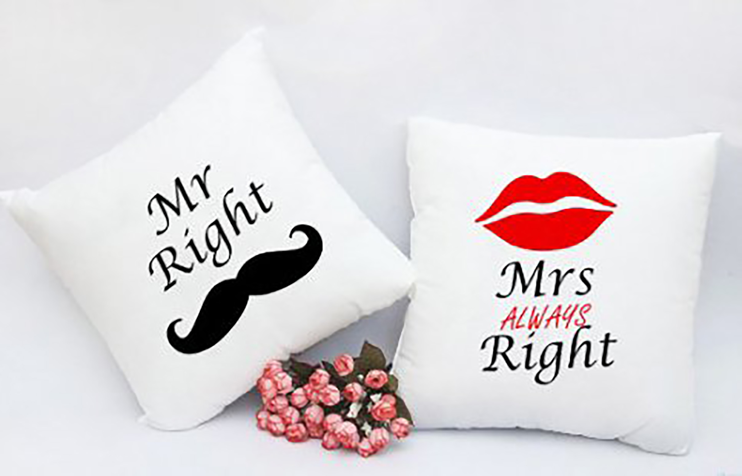 Cặp vỏ gối đôi 45-45cm Mr&amp;Mrs Right trắng