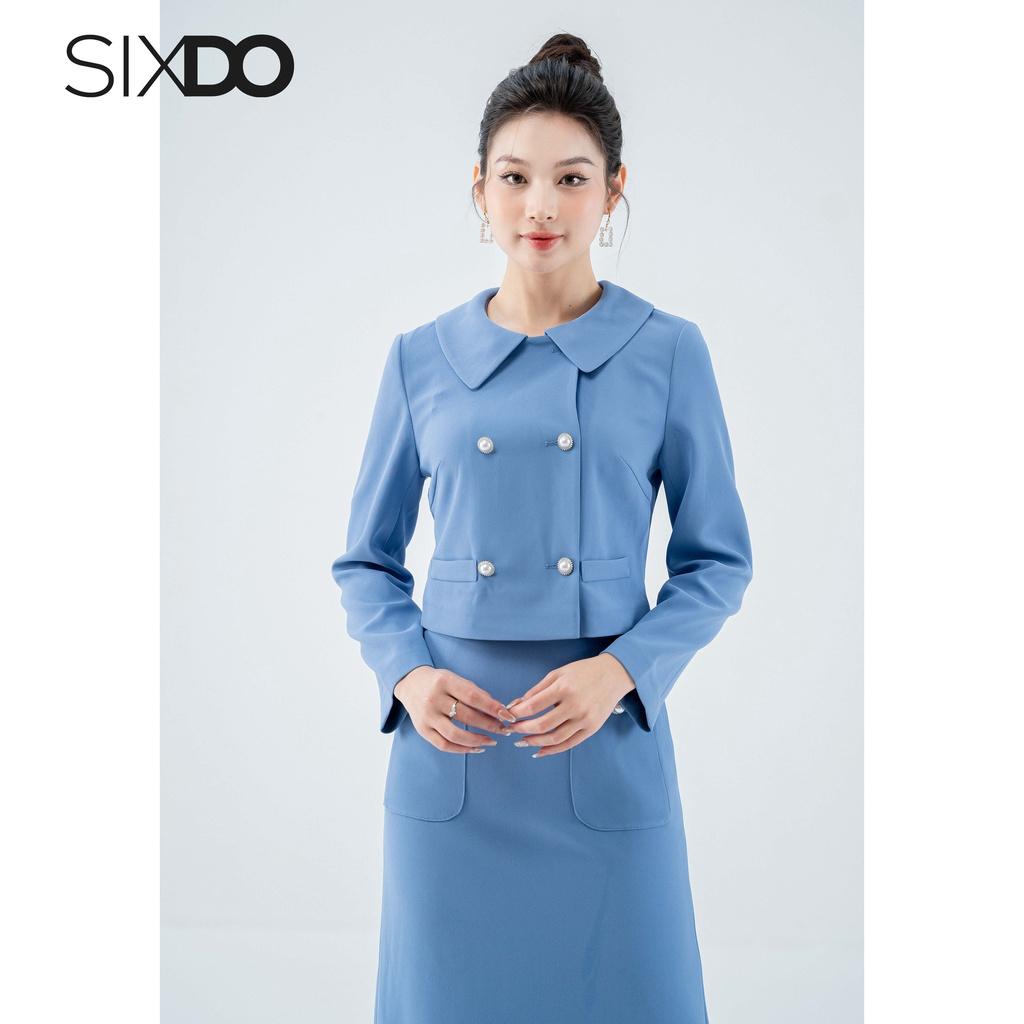 Áo Vest nữ xanh dài tay dáng lửng SIXDO