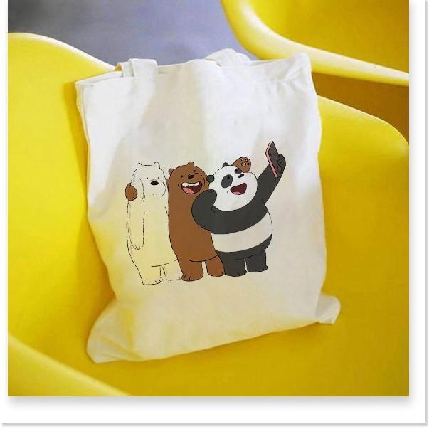 Túi tote vải bố đeo vai canvas Gấu We Bare BearsT6 PHONG CÁCH AOMI