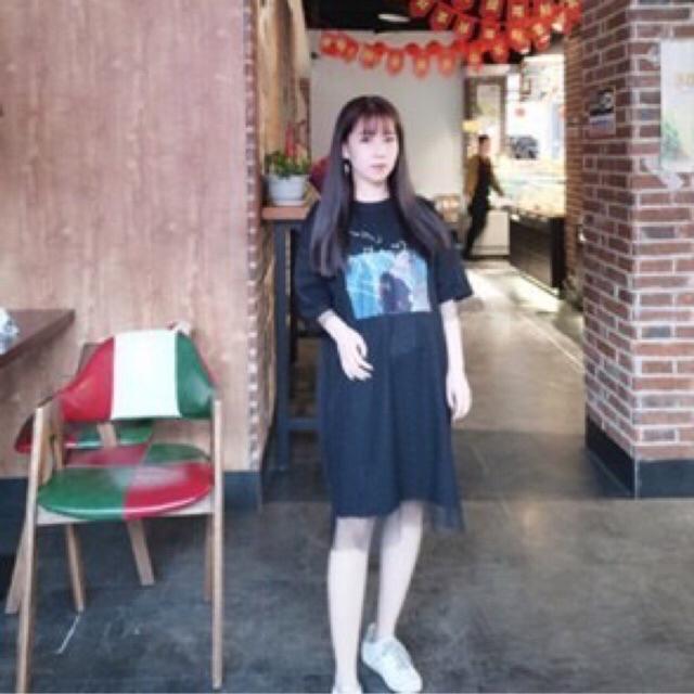 Váy bầu dáng suông phối ren lưới cá tính w160