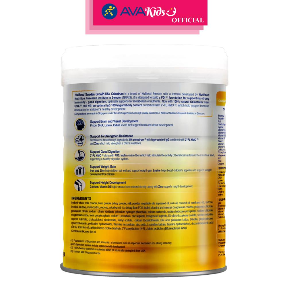 Sữa bột Nutifood GrowPLUS+ vàng 2+ (sữa non) hương vani 800g (từ 2 tuổi) - Hàng Chính Hãng