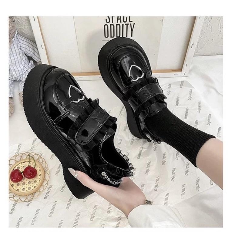 Giày Oxford Lolita đính trái tim ( BÓNG VÀ NHÁM ) Size 35 - 40 A08-8