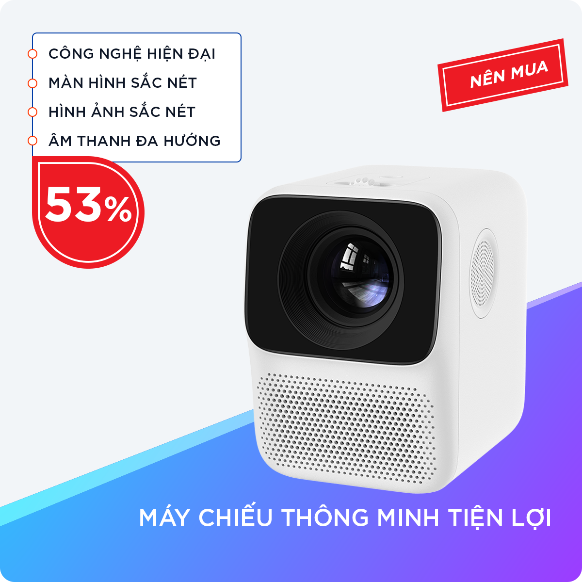 Máy Chiếu Mini Thông Minh Với Kích Thước Màn Chiếu 40 - 120 inch Tiện Lợi, Tuổi Thọ Đèn Lên Đến 20000 giờ