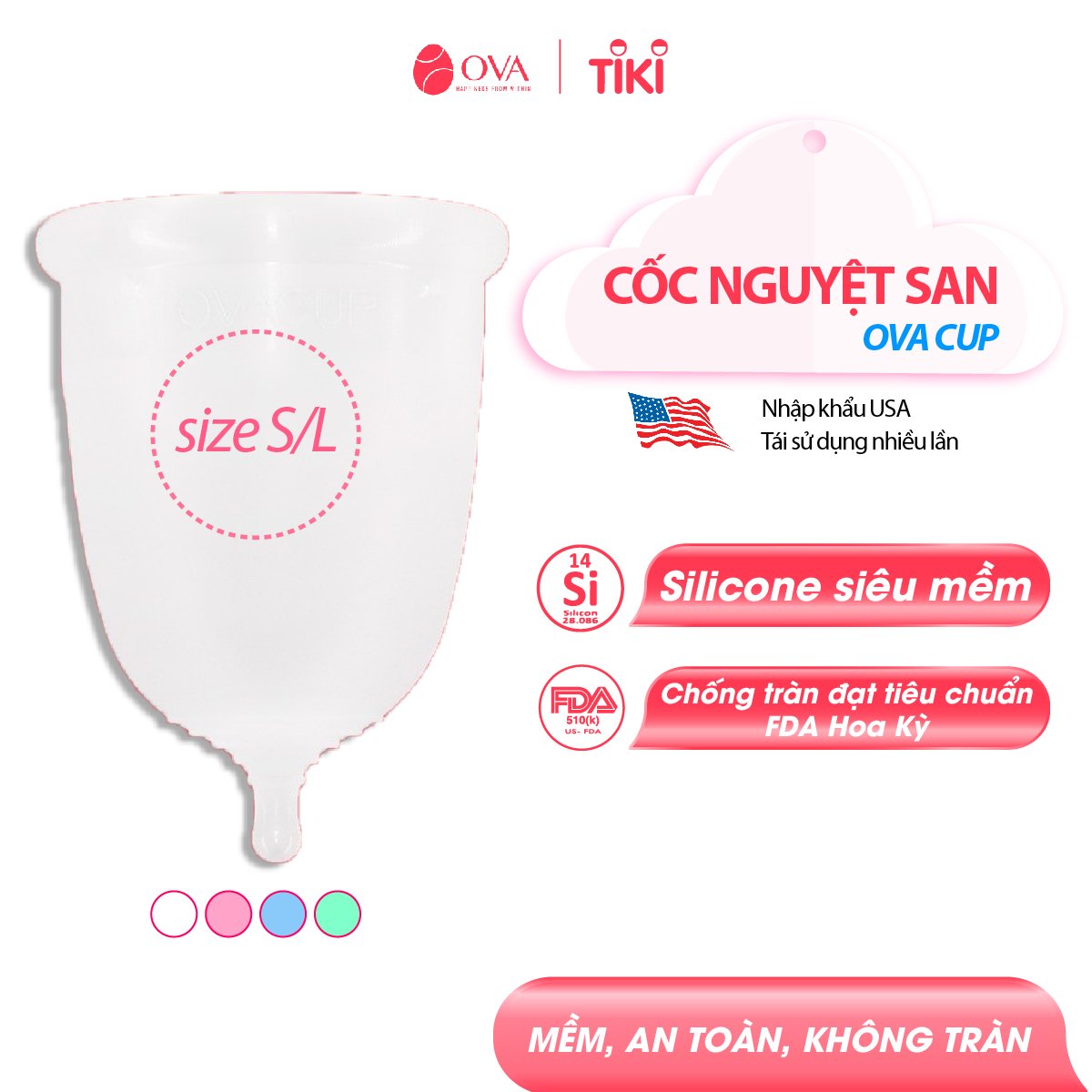 Cốc Nguyệt San Ovacup - Trắng Trong (Size L)