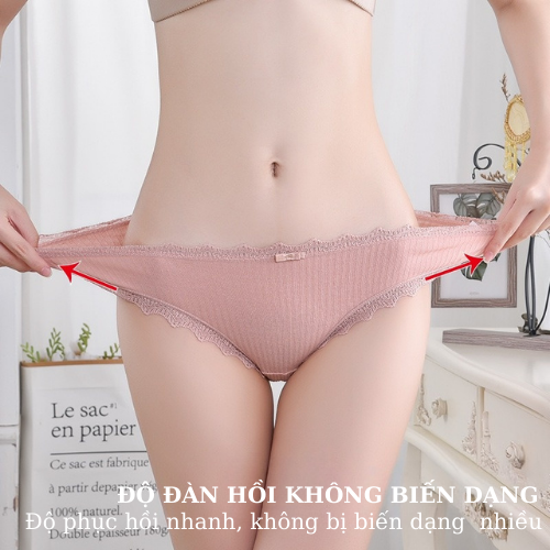 Quần Lót Cotton Sợi Tăm Tre Viền Ren Đính Nơ Thông Hơi Xuất Nhật Sexy Quyễn Rũ