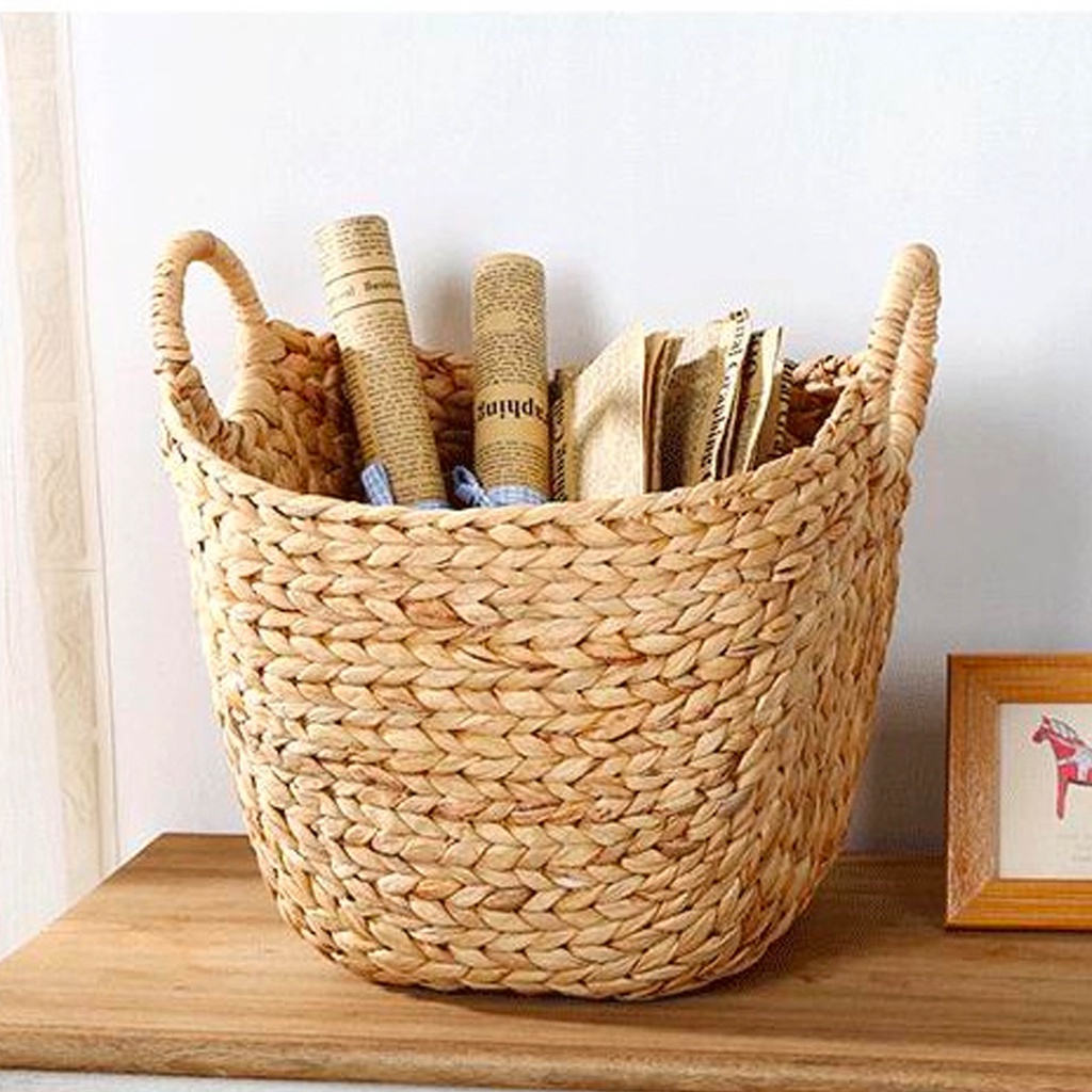Sọt Cói URSPACE Đựng Đồ, Quần Áo, Sách Báo có quai cầm tròn tiện dụng / ROUND HYACINTH STORAGE BASKET