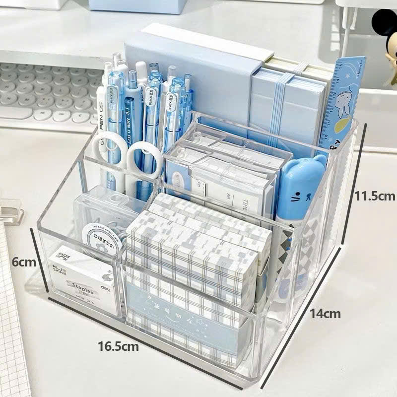 Ống Cắm Bút Trong Suốt 5 Ngăn Đựng Bút Cọ Trang Điểm Decor Bàn Học - Tiện Lợi, Sang Trọng - HÀNG CHÍNH HÃNG MINIIN