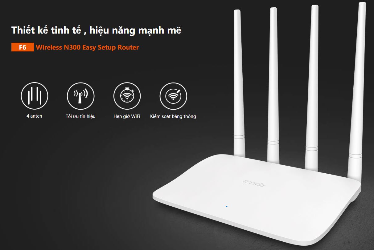 Bộ phát WiFi Tenda F6 4 angten 5dBi chuẩn N 300Mbps - Hàng chính hãng Microsun phân phối