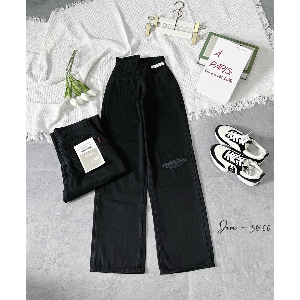 Quần jean baggy nữ rách gối lưng cao ống rộng hàng VNXK