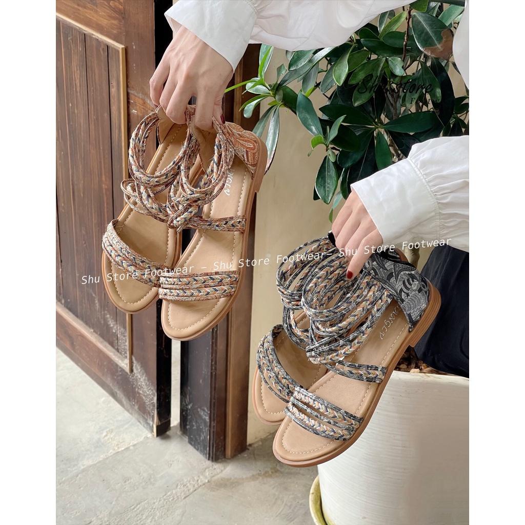 Sandal quai dây cói khoá kéo sau mang tôn thời trang mới 2023 dành cho nữ Shu Store