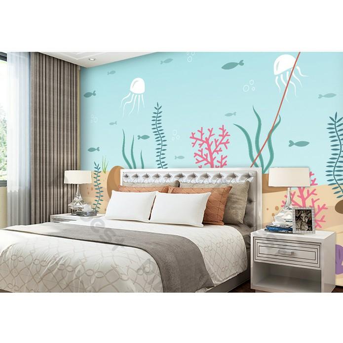 Tranh dán tường Bãi biển vui nhộn trang trí phòng em bé, tranh dán tường 3d hiện đại MS699161