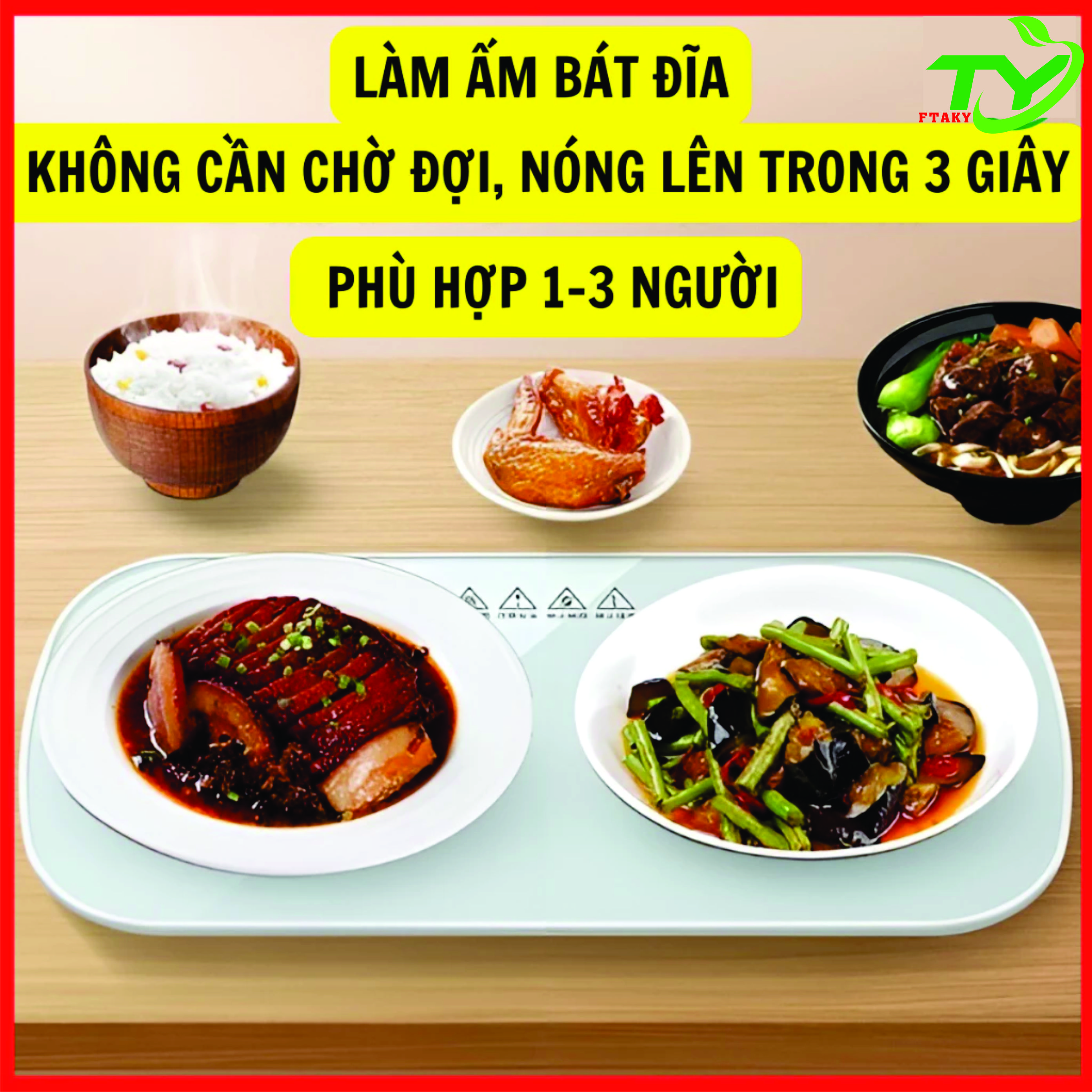 Khay Hâm Nóng Thức Ăn Đa Năng Tiện Lợi - Mặt Kính Cường Lực Chắc Chắn Hàng Nhập Khẩu