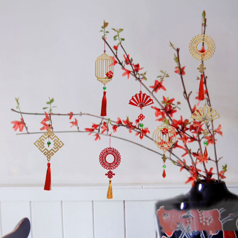 Dây treo trang trí Tết chữ AN thư pháp màu đỏ ( combo tiết kiệm 5 dây) phụ kiện handmade gỗ khắc hoa văn thư pháp treo mai đào
