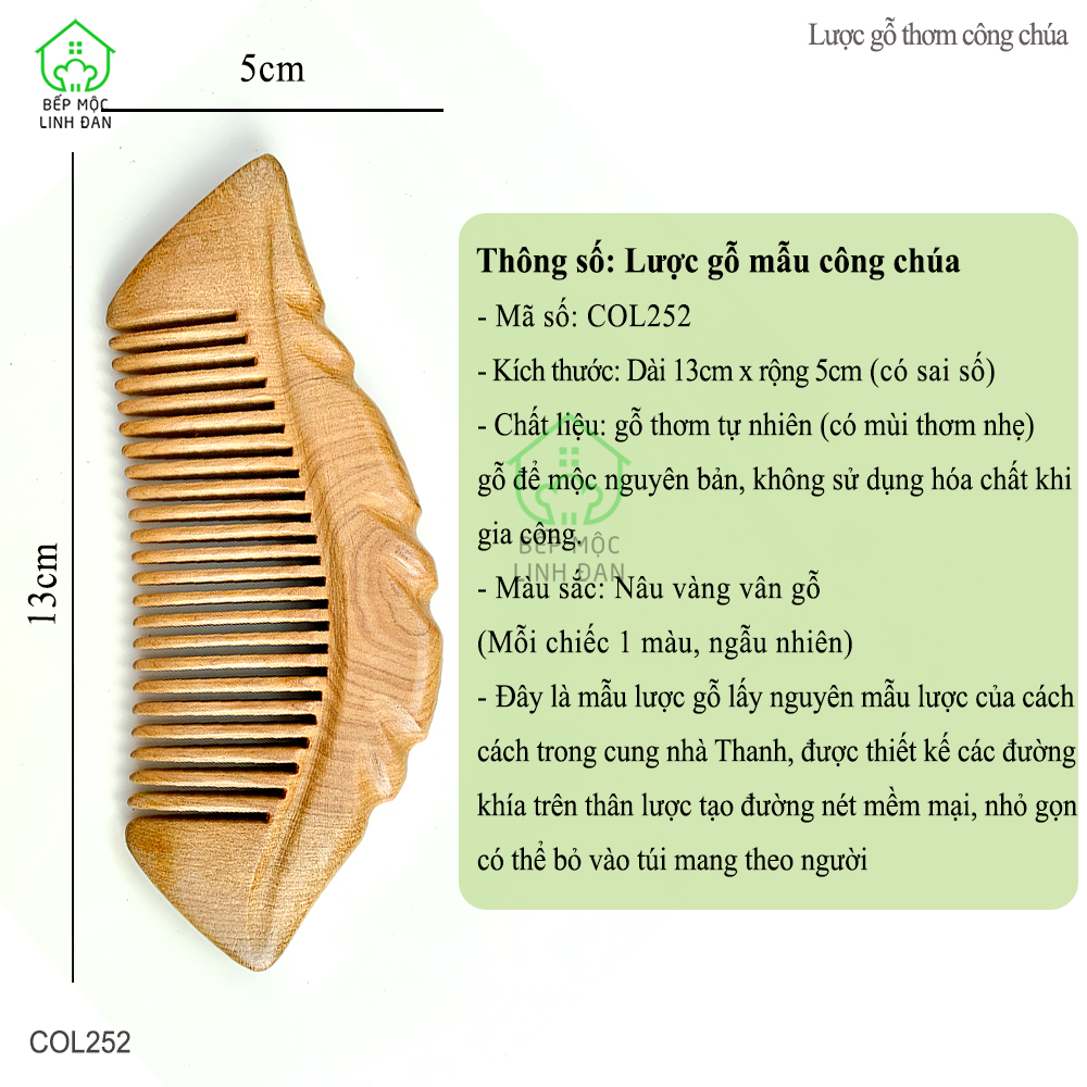 Lược Gỗ Thơm Công Chúa (Size: S - 13cm) Chải Tóc Thư Giãn Hằng Ngày - COL252