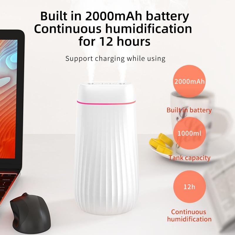 Portable Air Humidifier 1000ml Ultrasonic Aroma Essential Oil Diffuser USB Cool Mist Maker Purifier Aromatherapy for Car Home