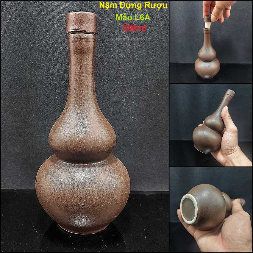 Bình Rượu Gốm Bát Tràng 350ML cao cấp mẫu hồ lô màu nâu nhám - Nậm Đựng Rượu chất lượng đảm bảo