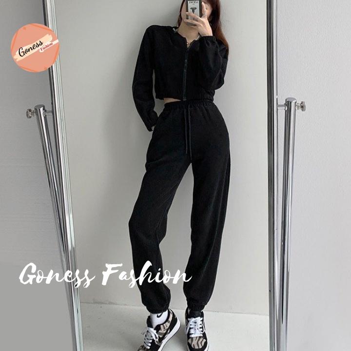 Quần jogger nữ Goness ống rộng dáng dài jongger bo gấu chất nỉ phong cách trẻ trung JG11