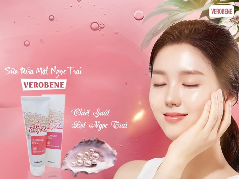 Sữa rửa mặt trắng da tinh chất ngọc trai Verobene Pear White Cleansing Foam Hàn quốc ( 150ML) kèm 1 gói dán mi