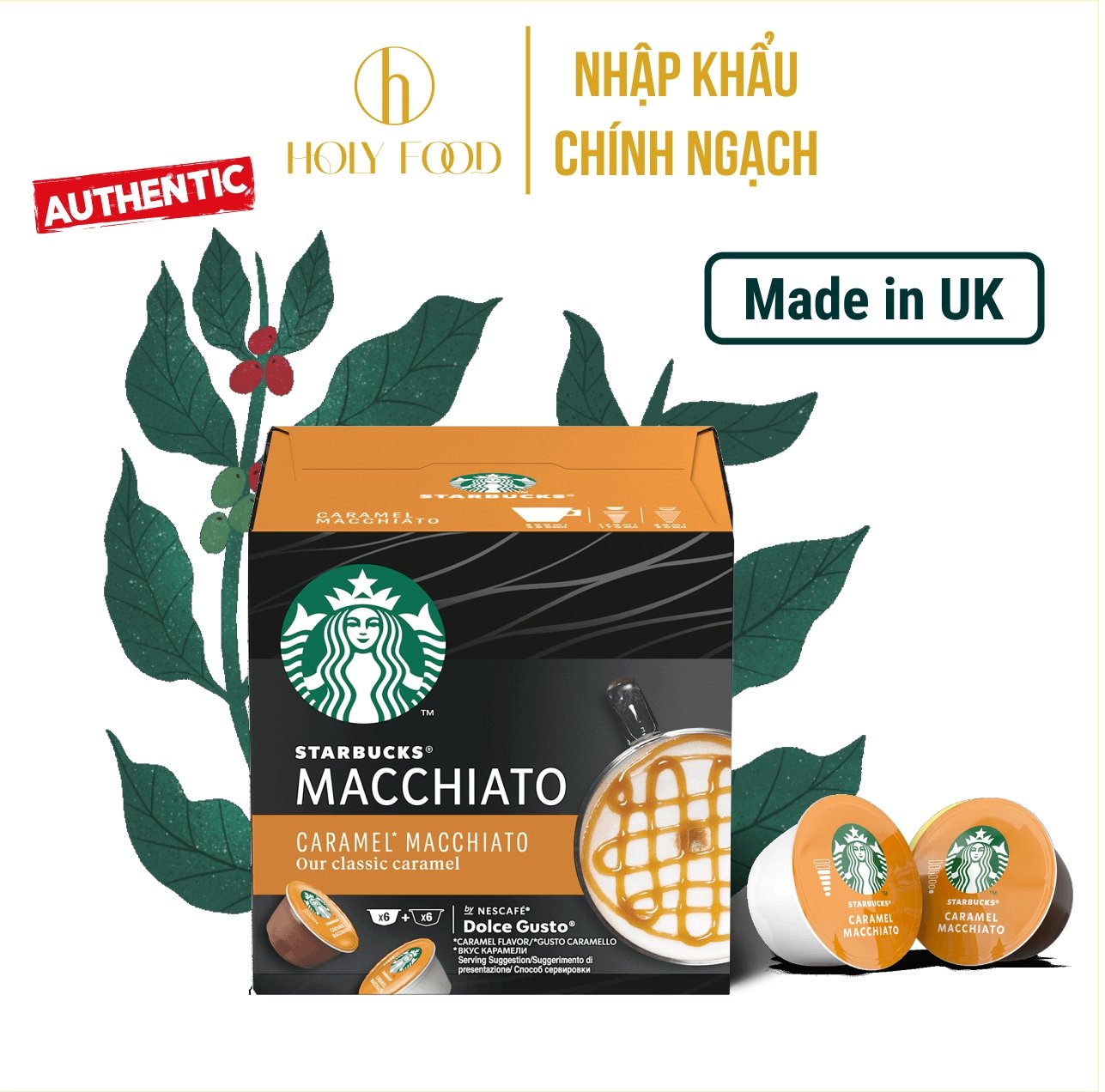 Cà phê viên nén vị Caramel Macchiato Starbucks dành cho máy Dolce Gusto Hàng nhập khẩu Anh hộp 12 viên