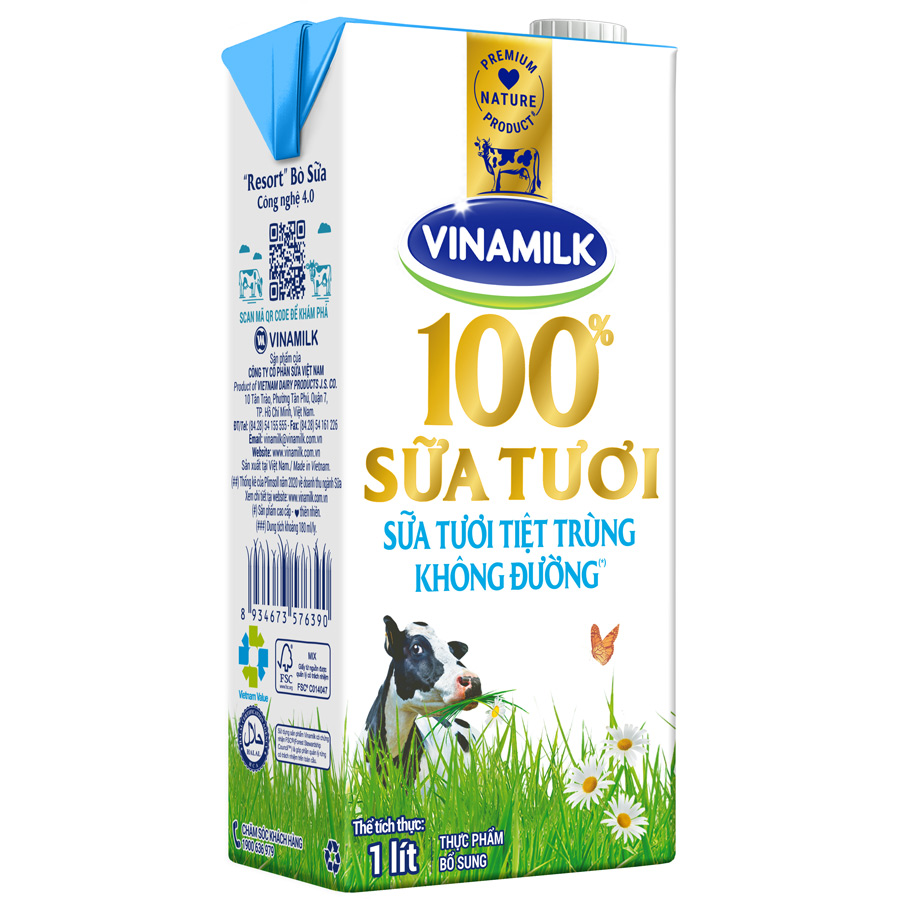 Thùng 12 Hộp Sữa Tươi Tiệt Trùng Vinamilk 100% Không Đường (1L)