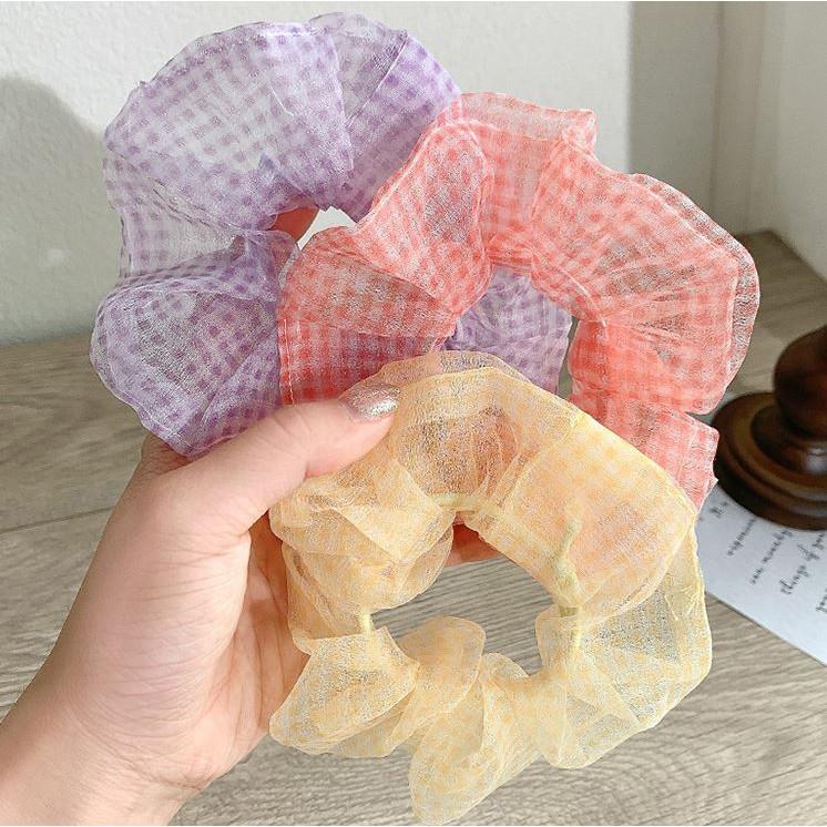 Dây buộc tóc vải scunchies voan kính loại đẹp C39