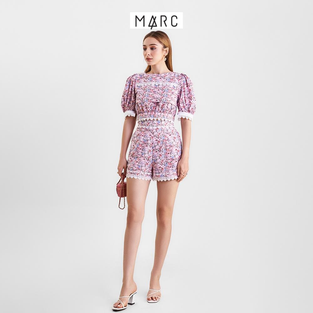 Áo kiểu nữ MARC FASHION cotton họa tiết viền ren cutout lưng FAVH0314