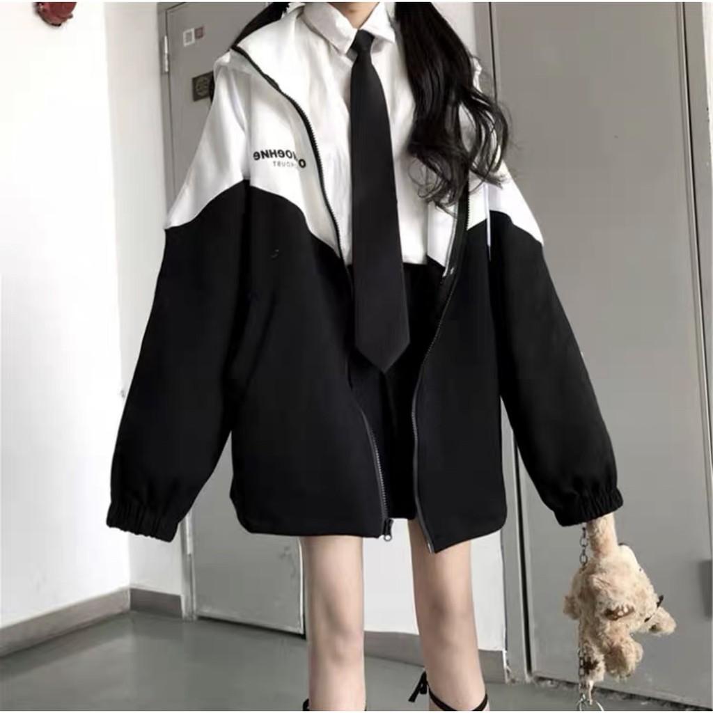 ÁO KHOÁT VẢI DÙ TRẮNG ĐEN - STYLE NỮ SINH
