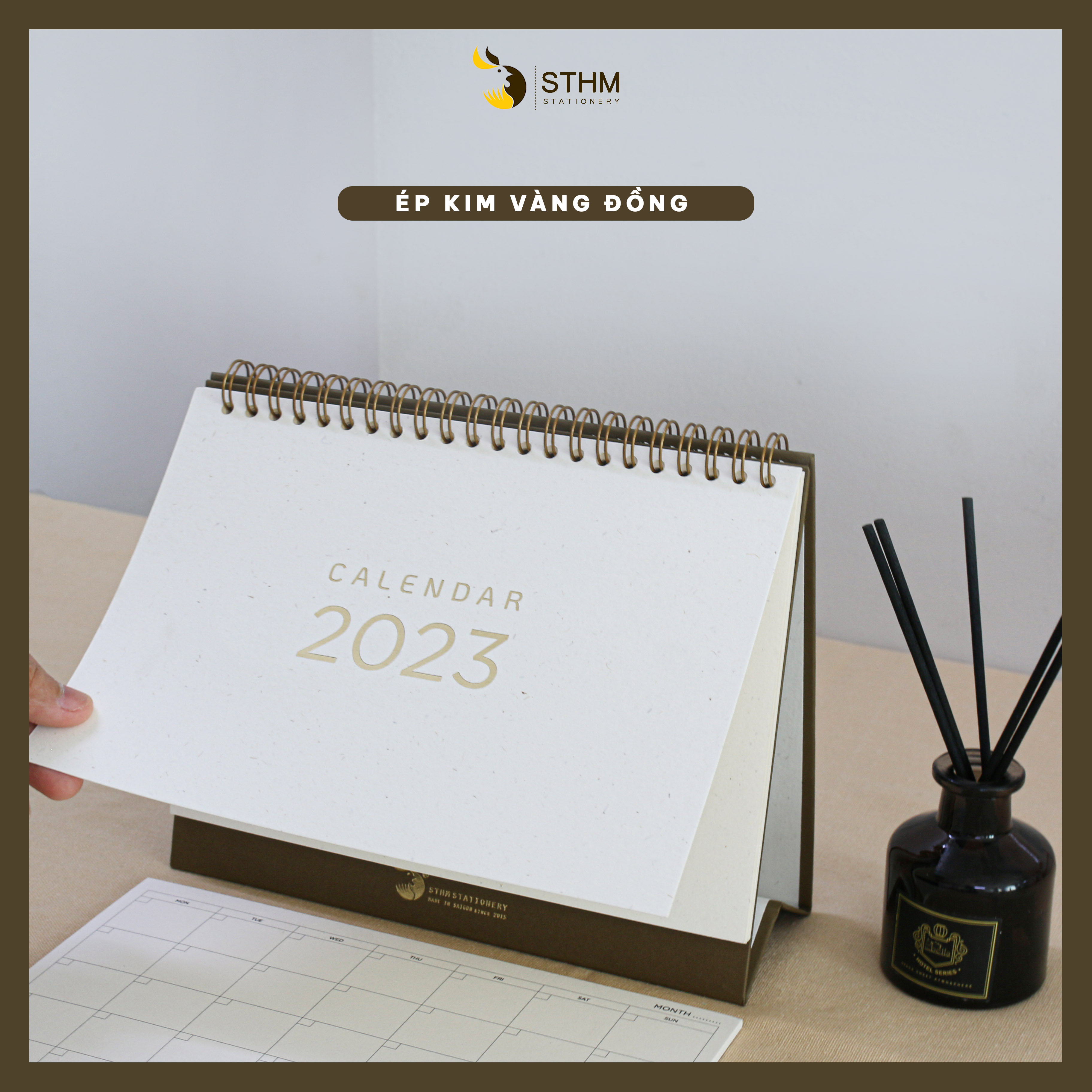 [STHM stationery] - Lịch bàn lò xo 2023 - Coffee - Giấy mỹ thuật cao cấp - Có lịch âm dương và checklist