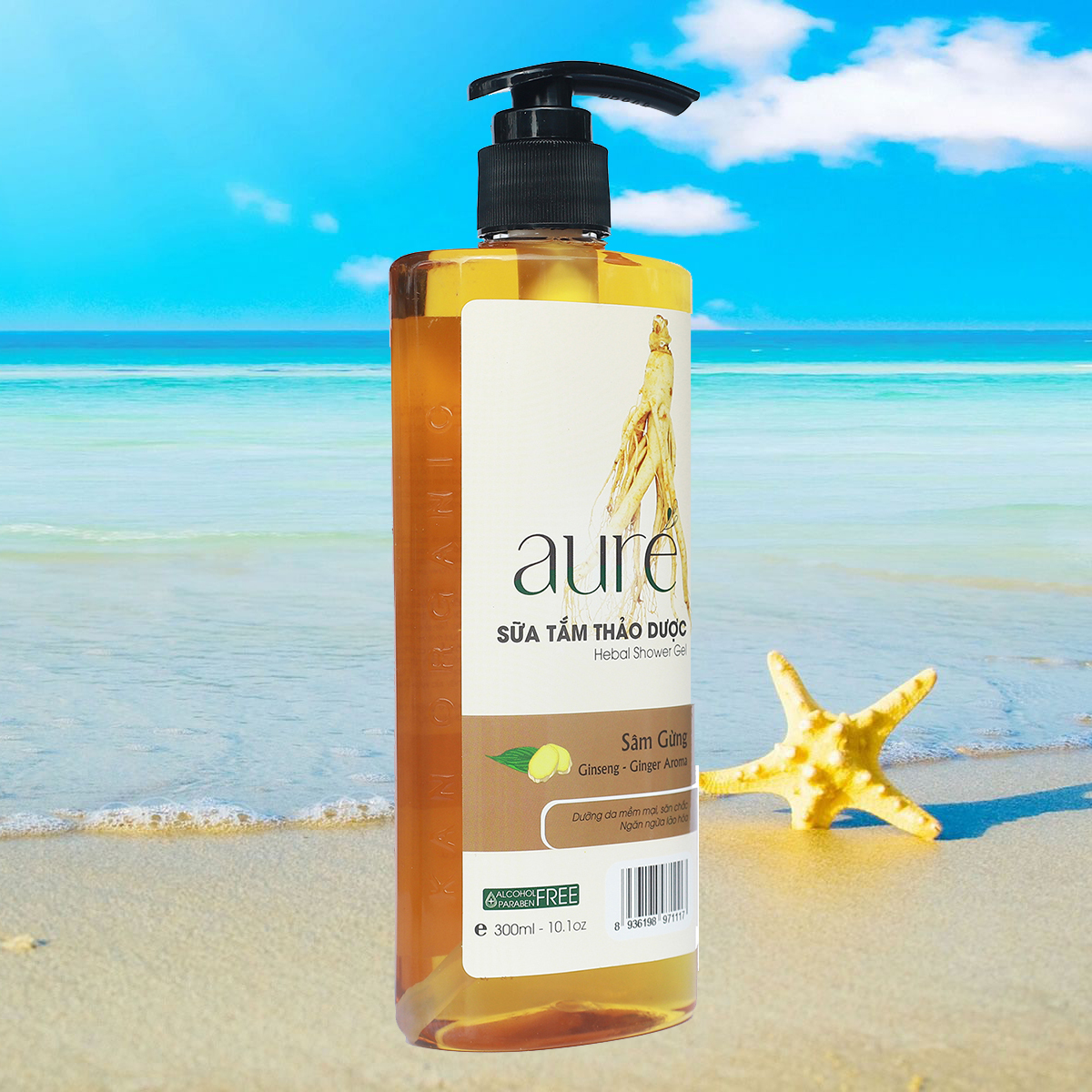 AURÉ, Sữa tắm thảo dược Nhân sâm Gừng, Herbal  Shower gel Ginseng Ginger Extra, Dưỡng da mềm mại, ngăn ngừa lão hóa