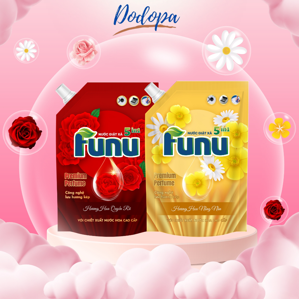 Túi nước giặt xả FUNU 3.6kg/3.5L hương nước hoa giữ bền màu diệt khuẩn ngăn tái bám dùng cho tất cả các loại máy giặt- 2 màu vàng đỏ- Hàng chính hãng
