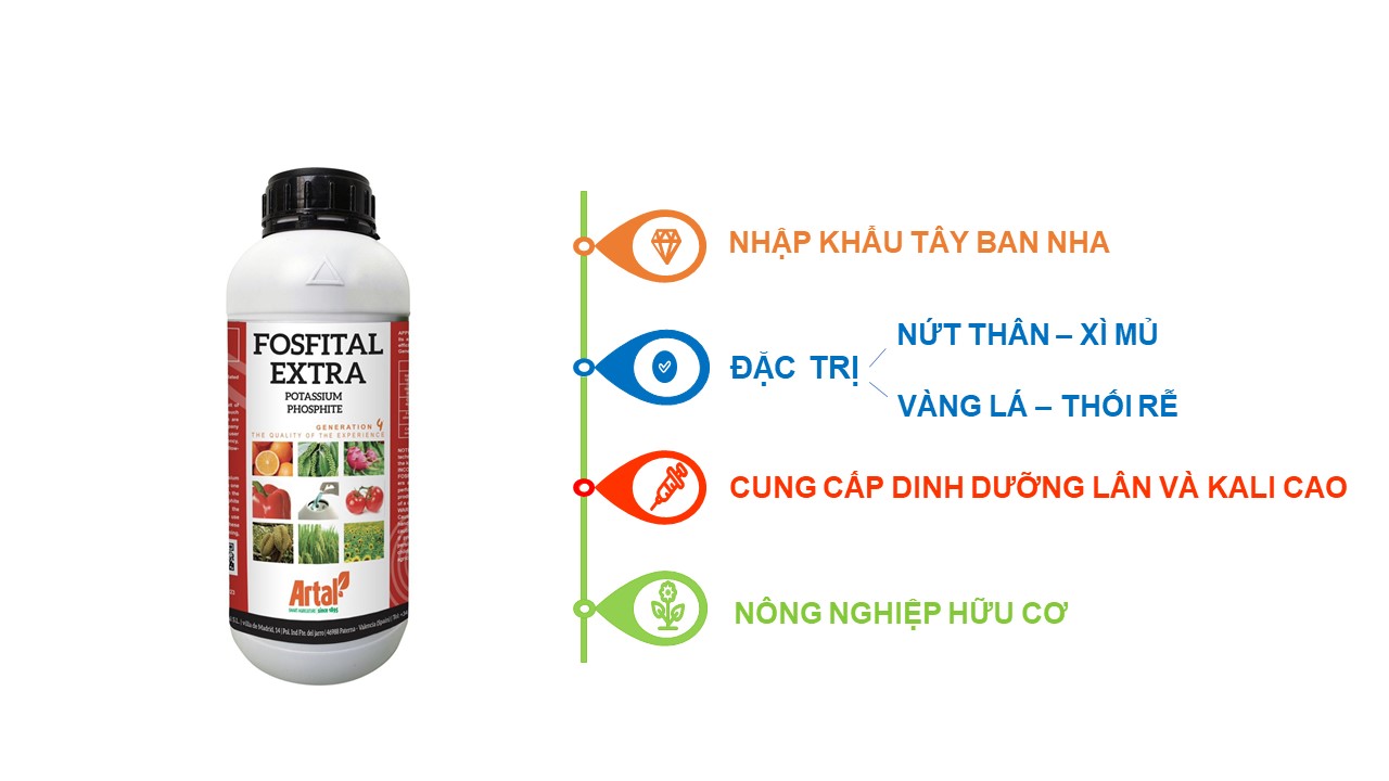 Phân bón FOSFITAL EXTRA 2 trong 1 chuyên dùng cho cây ăn trái phòng và trị nứt thân, xì mủ, thối trái