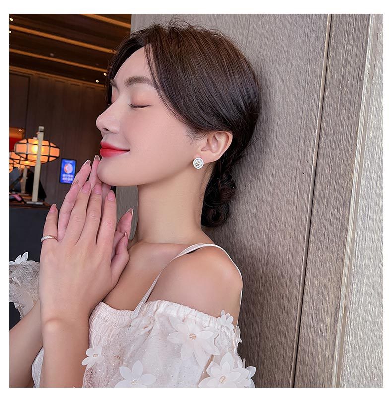 Bông Tai Nữ Khuyên Tròn Sát Tai DO Đính Đá Chuôi Bạc 925