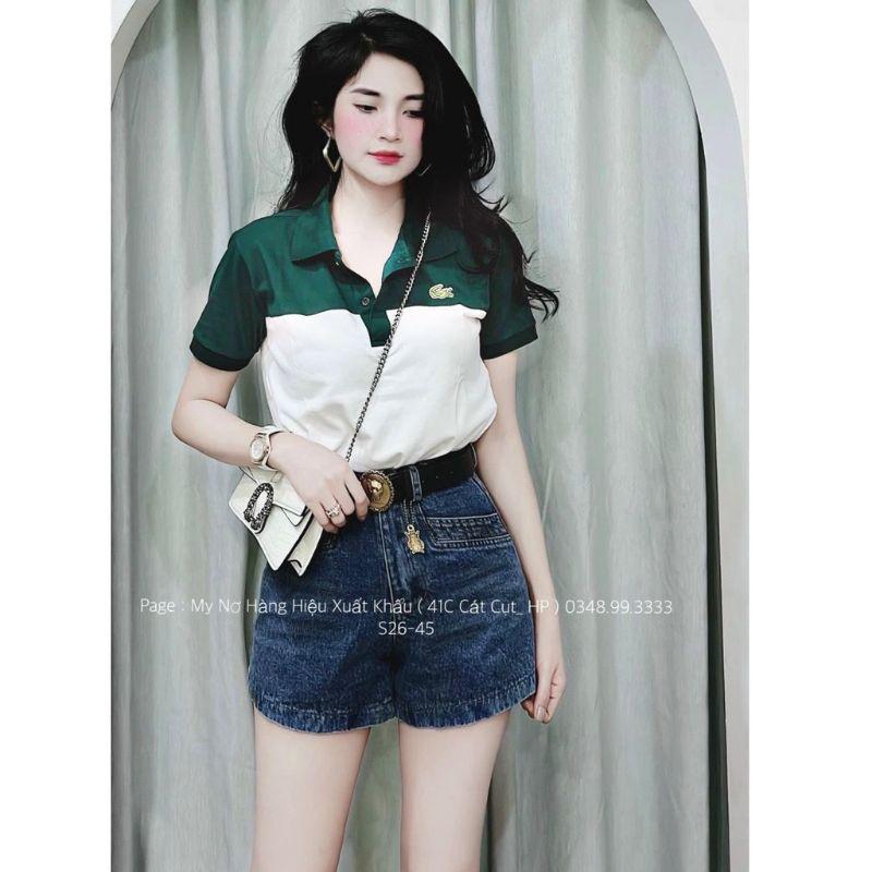 Áo polo nữ cổ V đen trắng