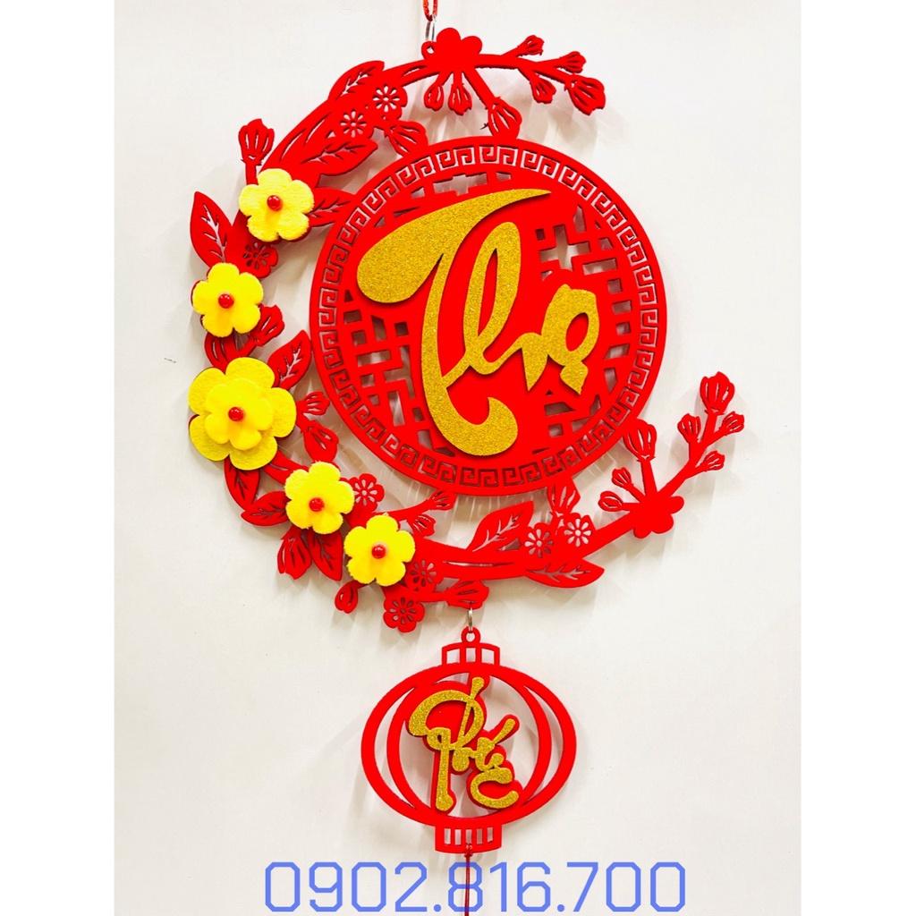 Dây liễng treo nhung đỏ chữ PHÚC - LỘC - THỌ nổi 3D hoa mai vàng phụ kiện trang trí tết