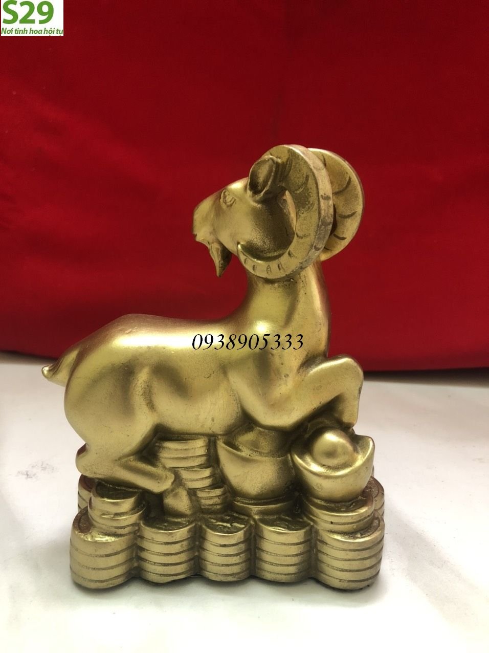 Dê Nằm Trên Tiền Giáp Ngọc,Bằng Đồng Cao Cấp Vật Phẩm Phong Thủy Cao 15cm