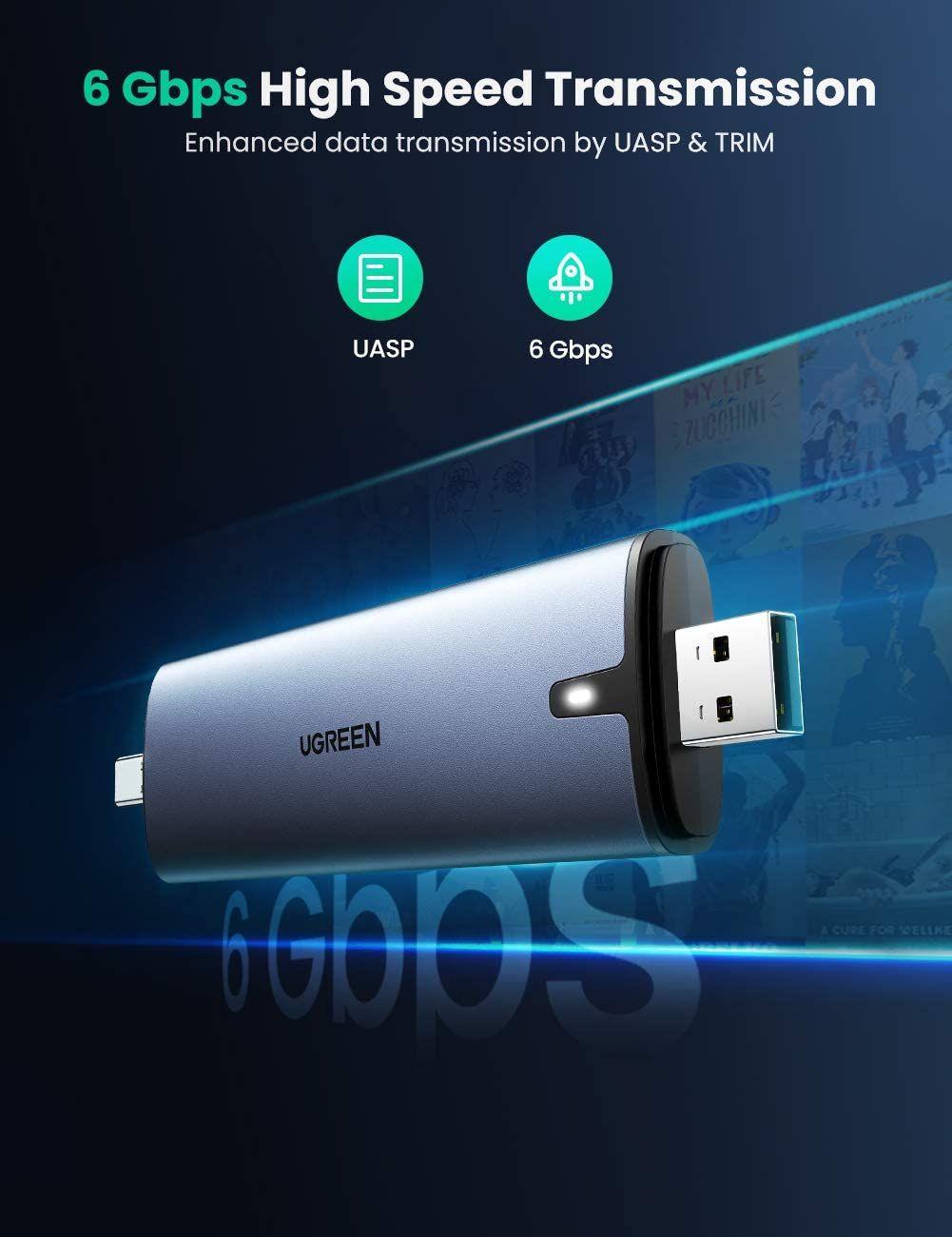 Ugreen UG70533CM298TK M.2 B-Key NGFF ra type c 3.1 gen 2 và usb 3.0 hộp ổ cứng ssd - HÀNG CHÍNH HÃNG