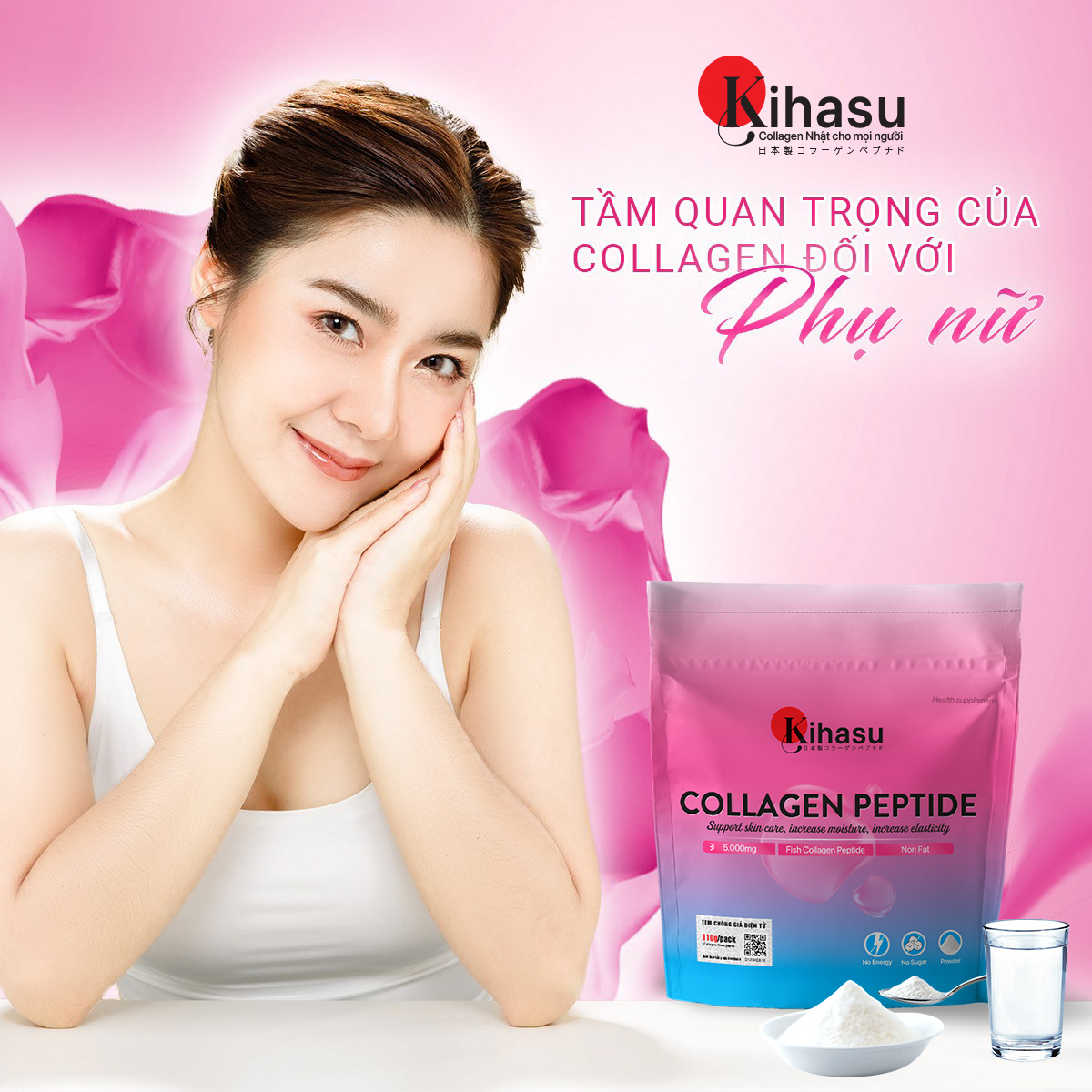 Bột collagen peptide KIHASU: Collagen bột cao cấp nippi Japan da trẻ đẹp hơn