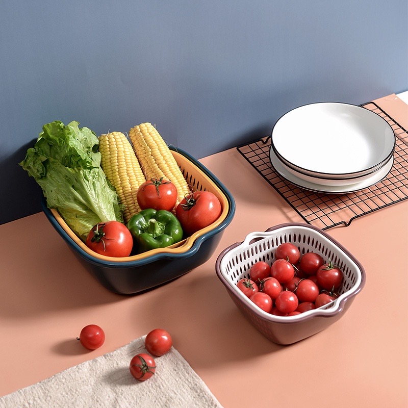 Bộ chậu rổ nhựa 6 món đa năng đựng thực phẩm rau củ quả, bộ rổ kèm thau tiện lợi