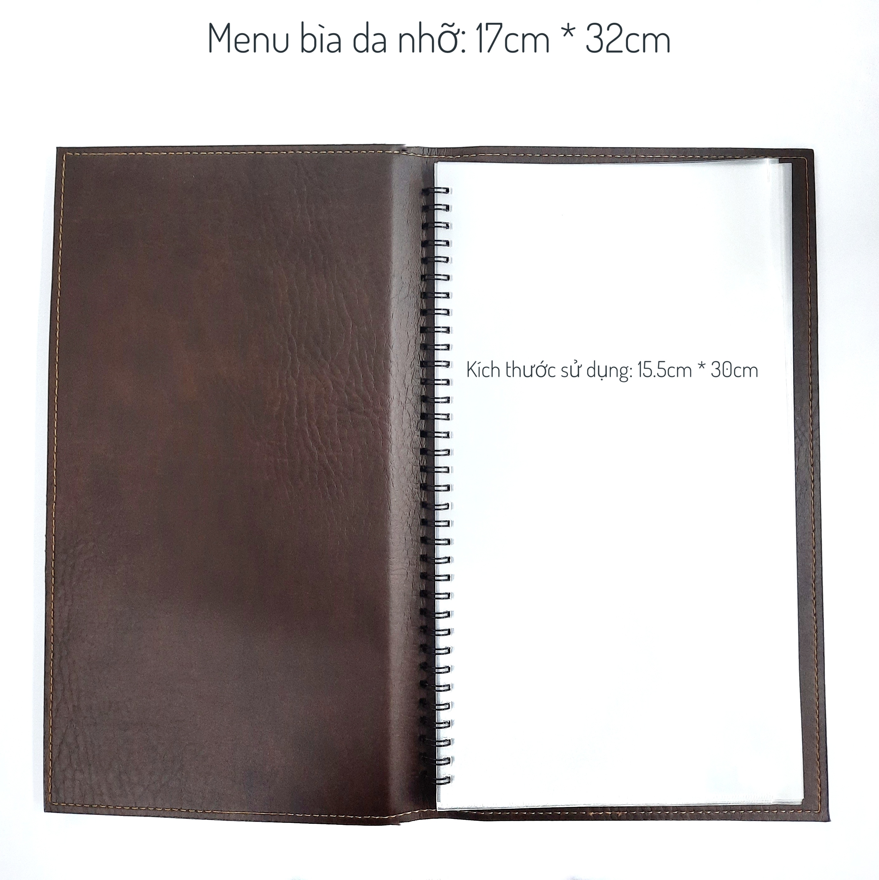 Menu bìa da nhỡ 17cm *32cm.