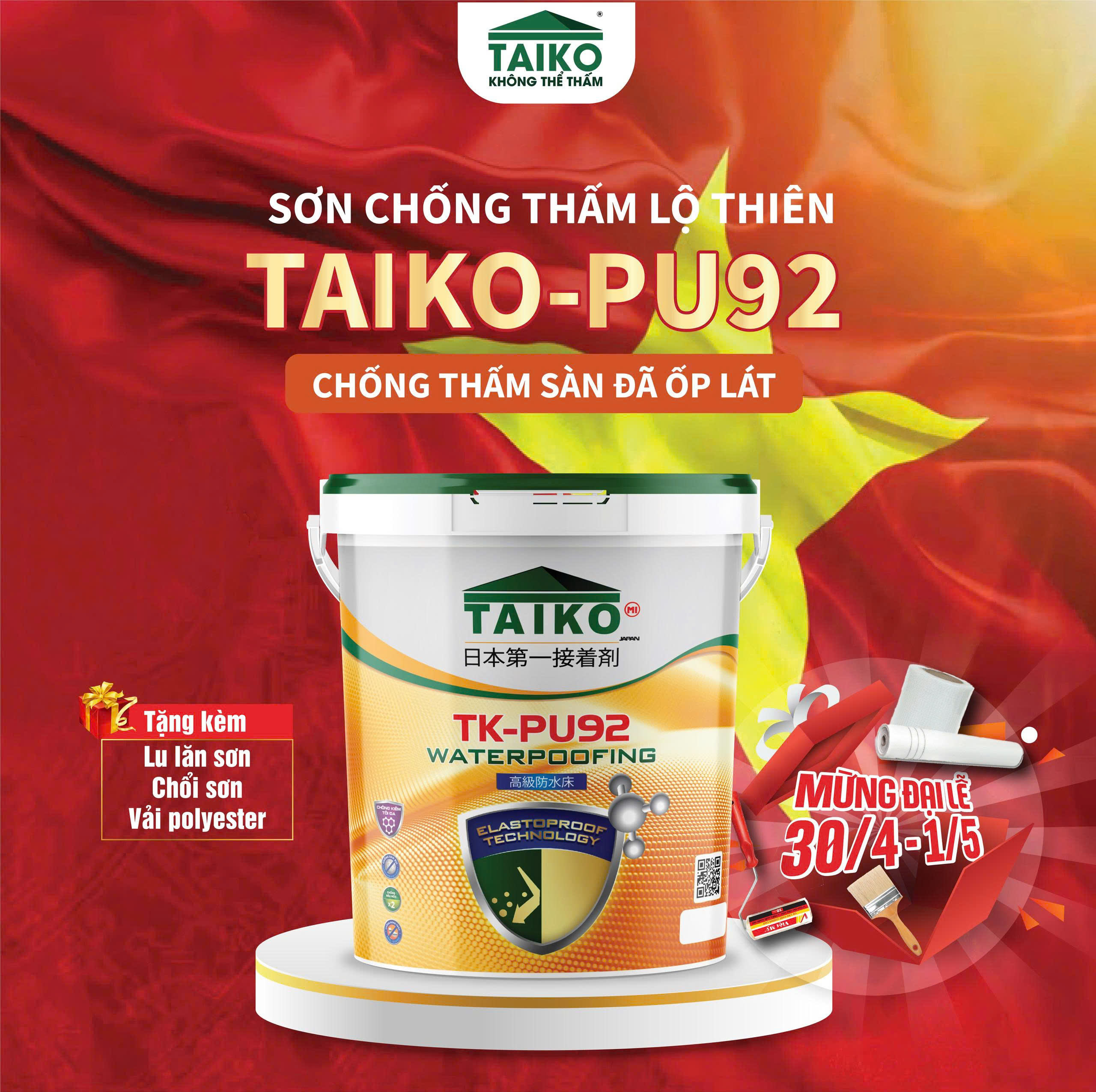 [Thùng 10 Kg] Sơn Chống Thấm PU (Polyurethane) TAIKO PU92 - Sàn Lộ Thiên Đã Ốp Lát, Tăng Bám Dính, Tăng Chịu Lực, Mài Mòn
